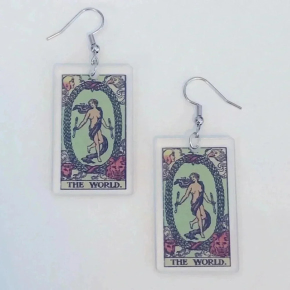 “The World” Tarot Card Handmade Drop Earrings - Picture 2 of 5